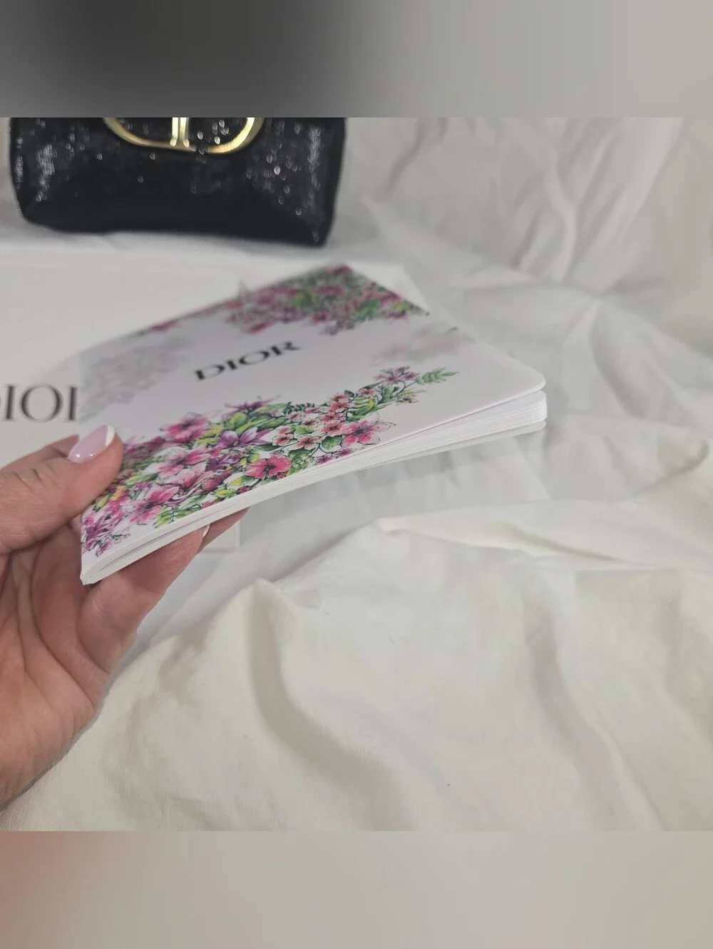 Dior Black Textured Cosmetic Pouch with Gold CD Emblem & Notebook NWT